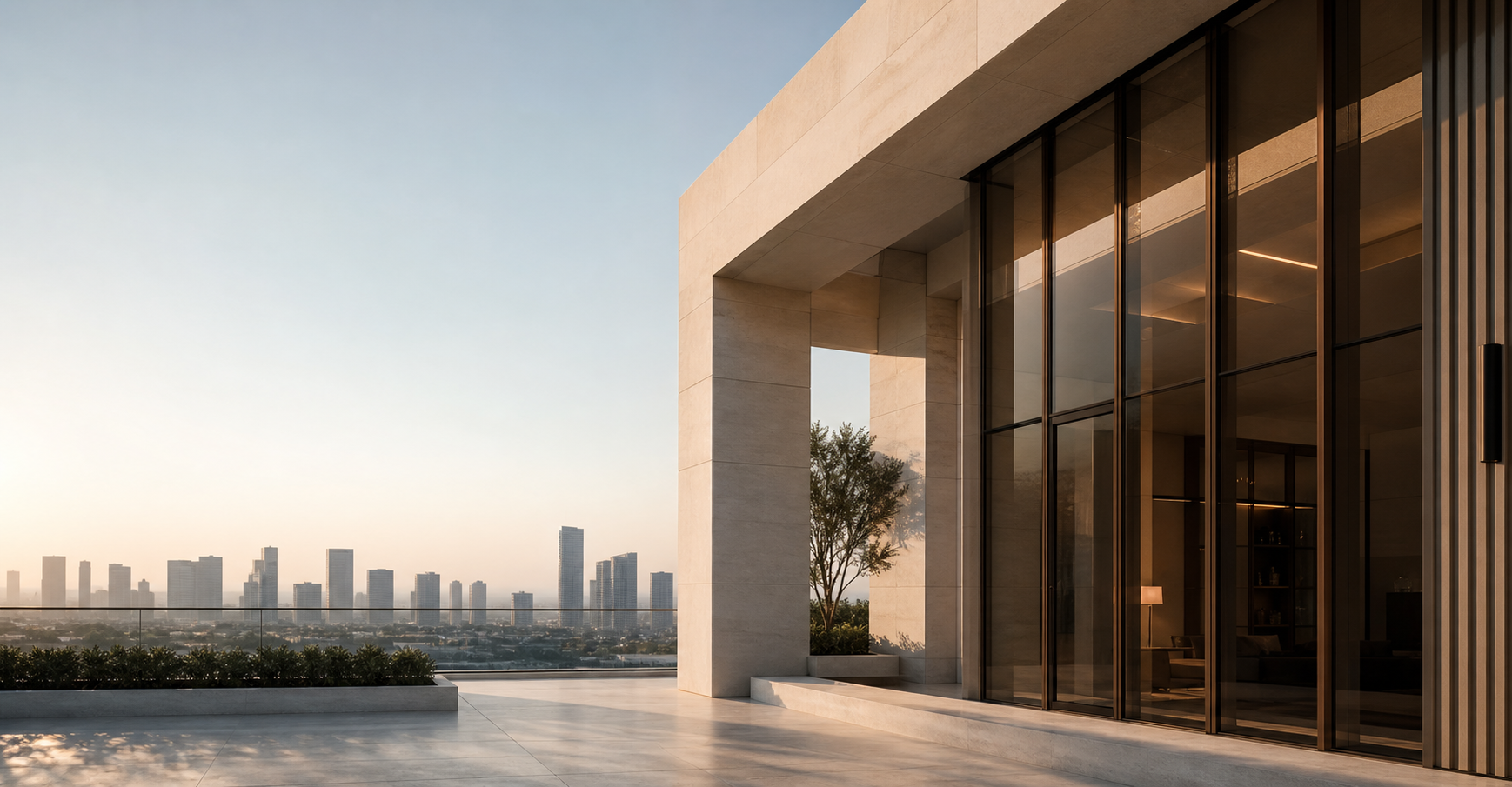 Contemporary UAE architecture at sunrise